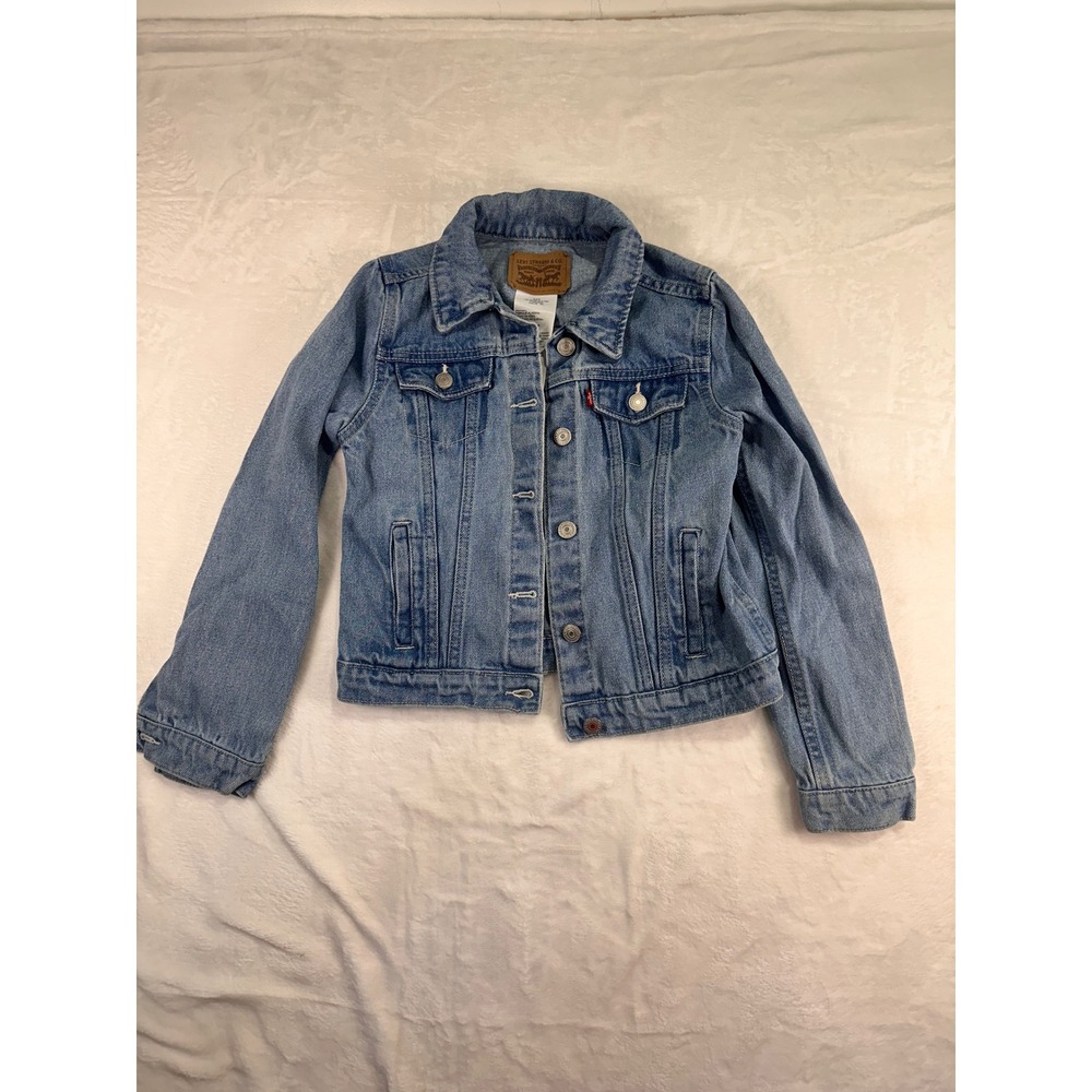 Levi's Denim Trucker Jacket M 10-12 Blue Cotton Button Front Kids‎